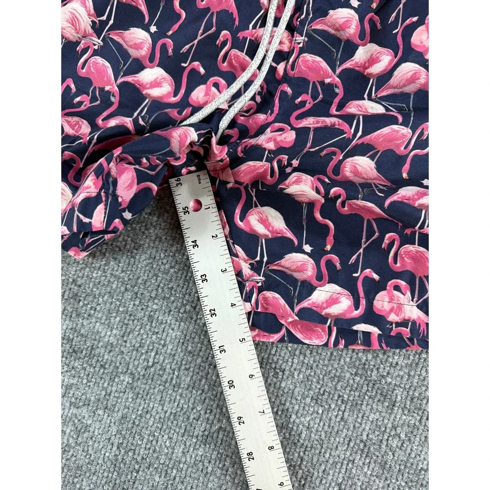 Trunks Surf & Swim Co‎ Mens Pink Flamingo Print Swim Trunks Navy Blue Medium 5in